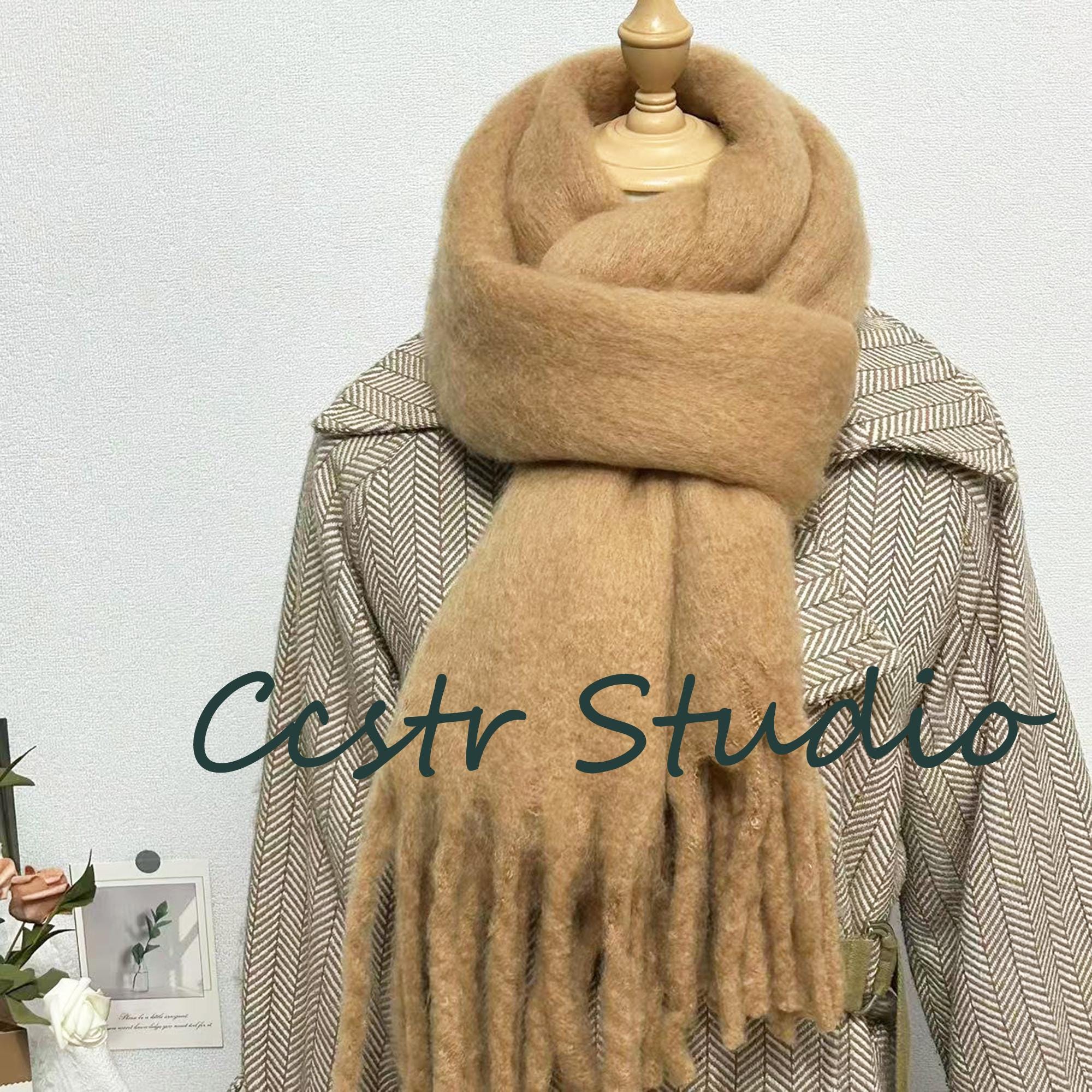 Tasseled Camel Mohair Scarf | Soft Winter Shawl - Etsy