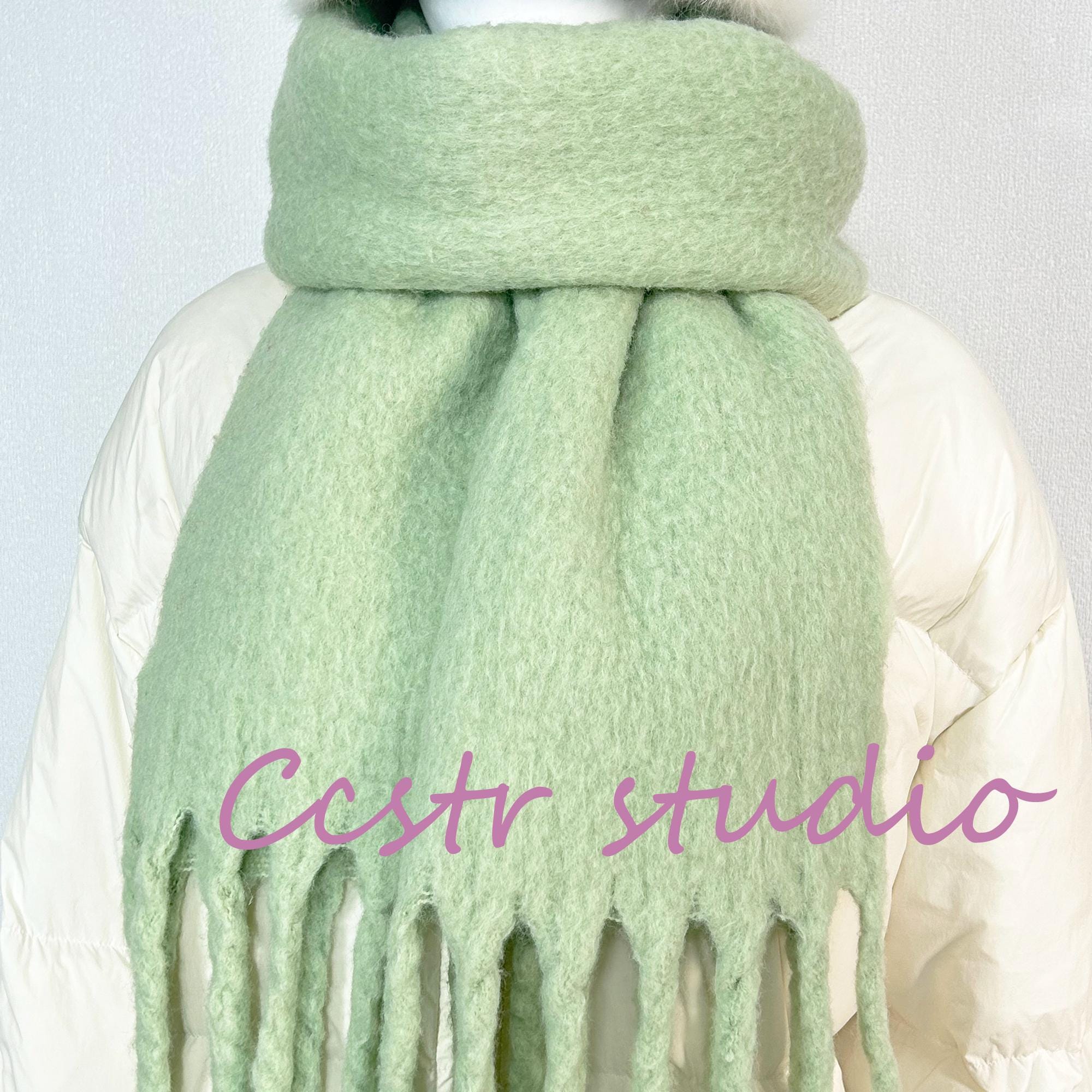 Matcha Green Mohair Scarf: Tassel Shawl, Winter Warm Scarf - Etsy
