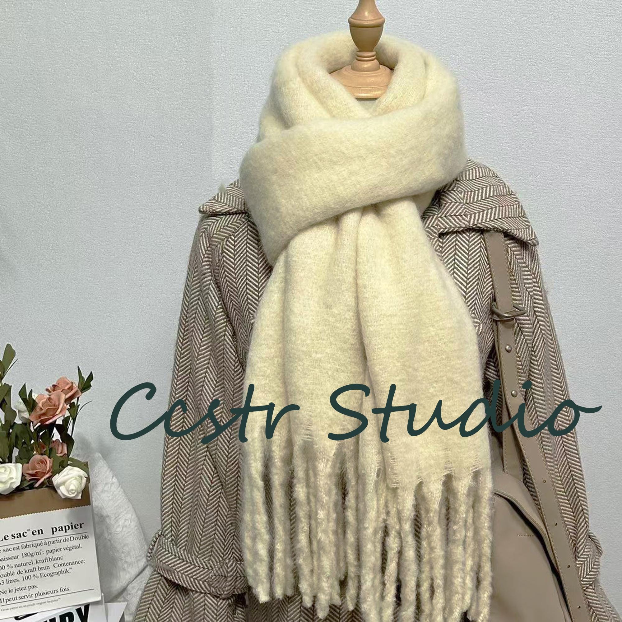 Creamy White Mohair Tassel Scarf | Winter Warm Shawl - Etsy