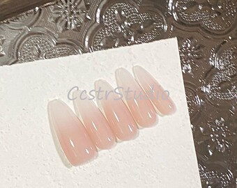 Handmade Nude Ombre Press On Nails, Reusable Gel Nail Set