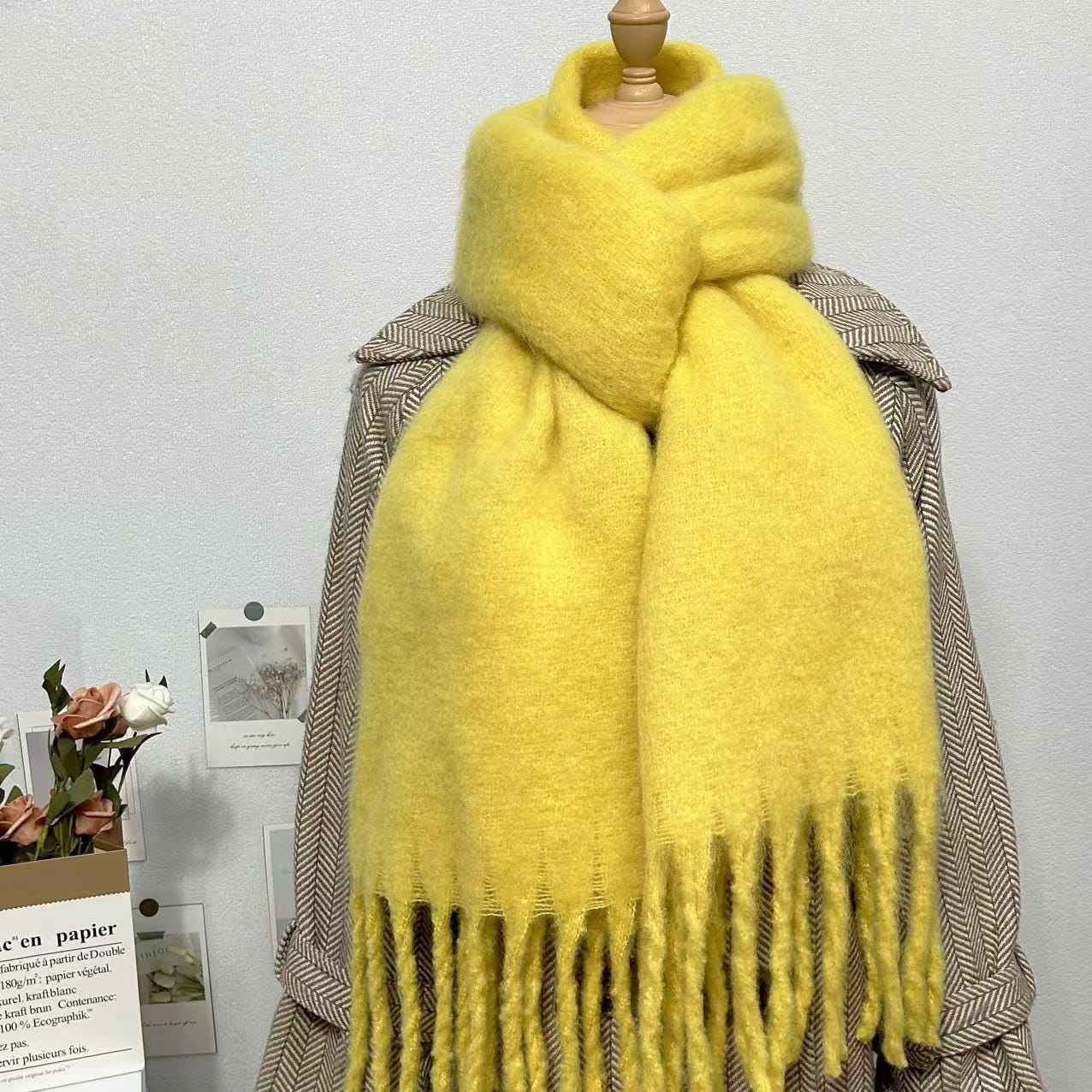 Lemon Yellow Mohair Scarf: Soft Tassel Shawl, Winter Warmth - Etsy
