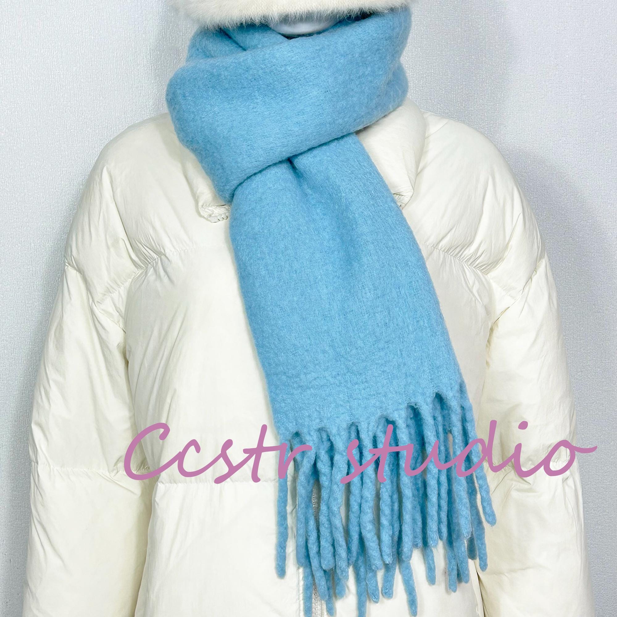 Sky Blue Wool Knit Scarf, Handmade Winter Shawl - Etsy