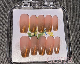 Gold Cat Eye Press On Nails: Handmade Luxury Acrylic Nails