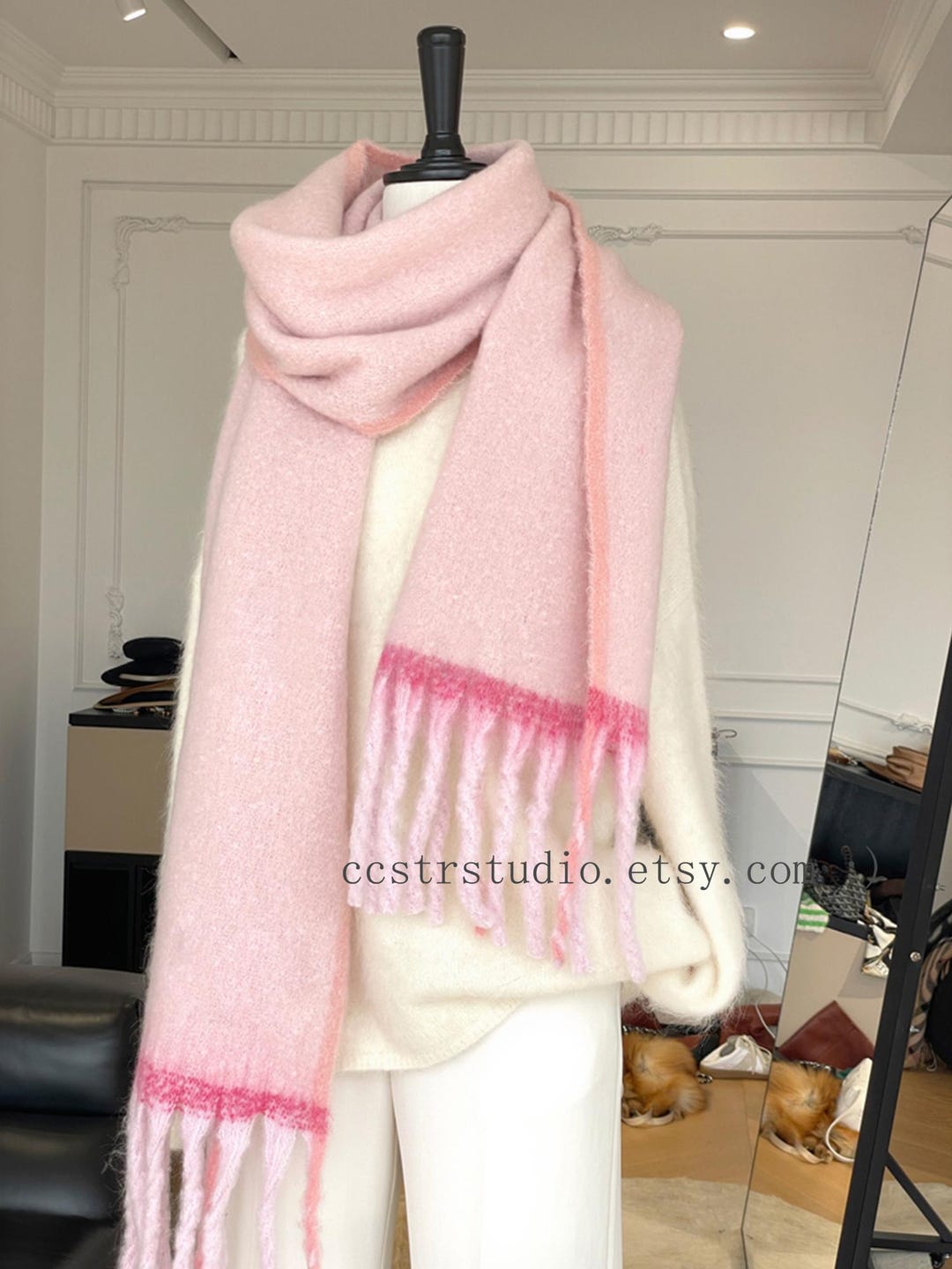小物 MOHAIR BORDER LONG STOLE Mohair Long Fringe Scarf, Soft Winter Shawl - Etsy