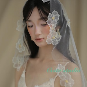 Floral Embroidered Bridal Veil: Handmade Garden Wedding Headpiece
