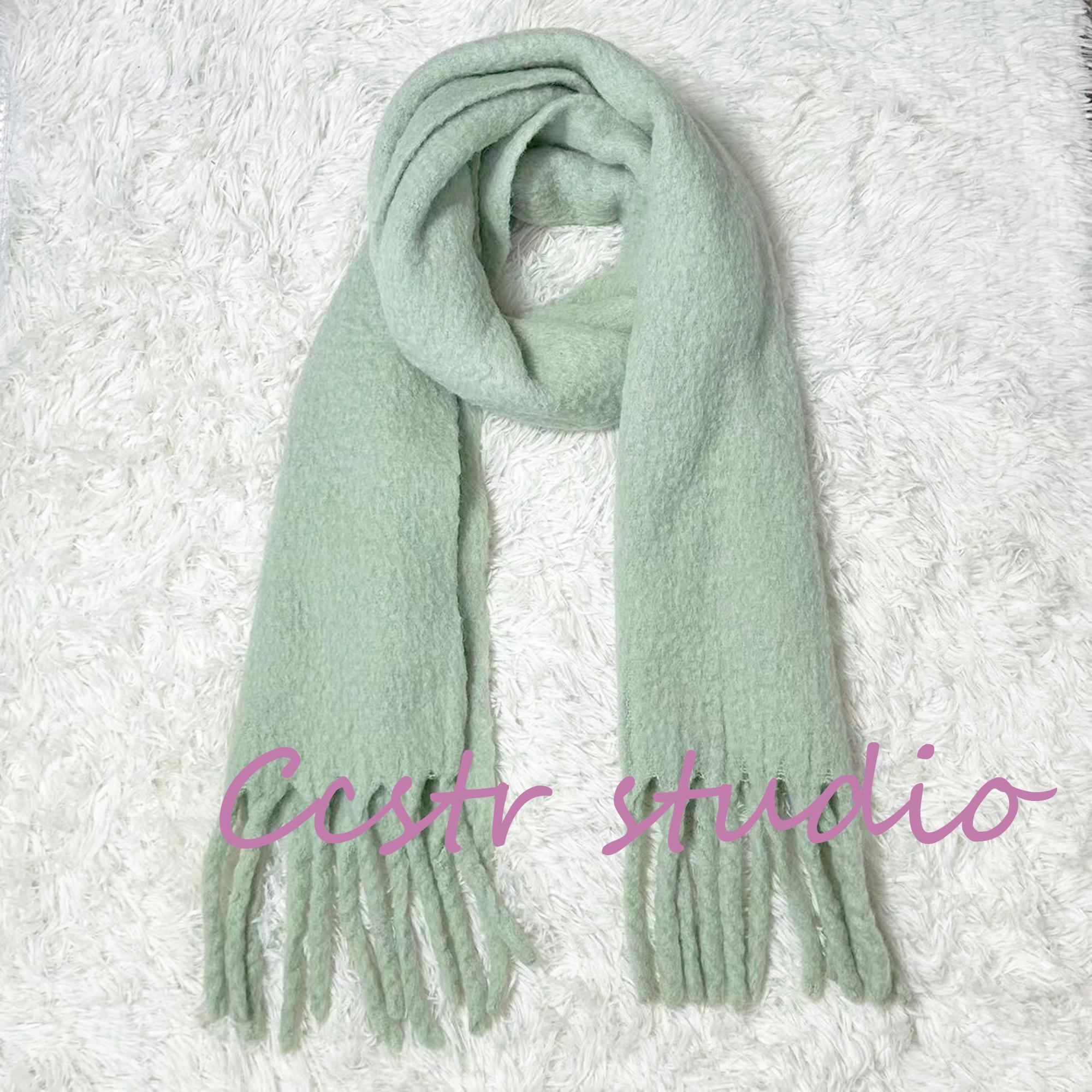 Matcha Green Mohair Scarf: Tassel Shawl, Winter Warm Scarf - Etsy