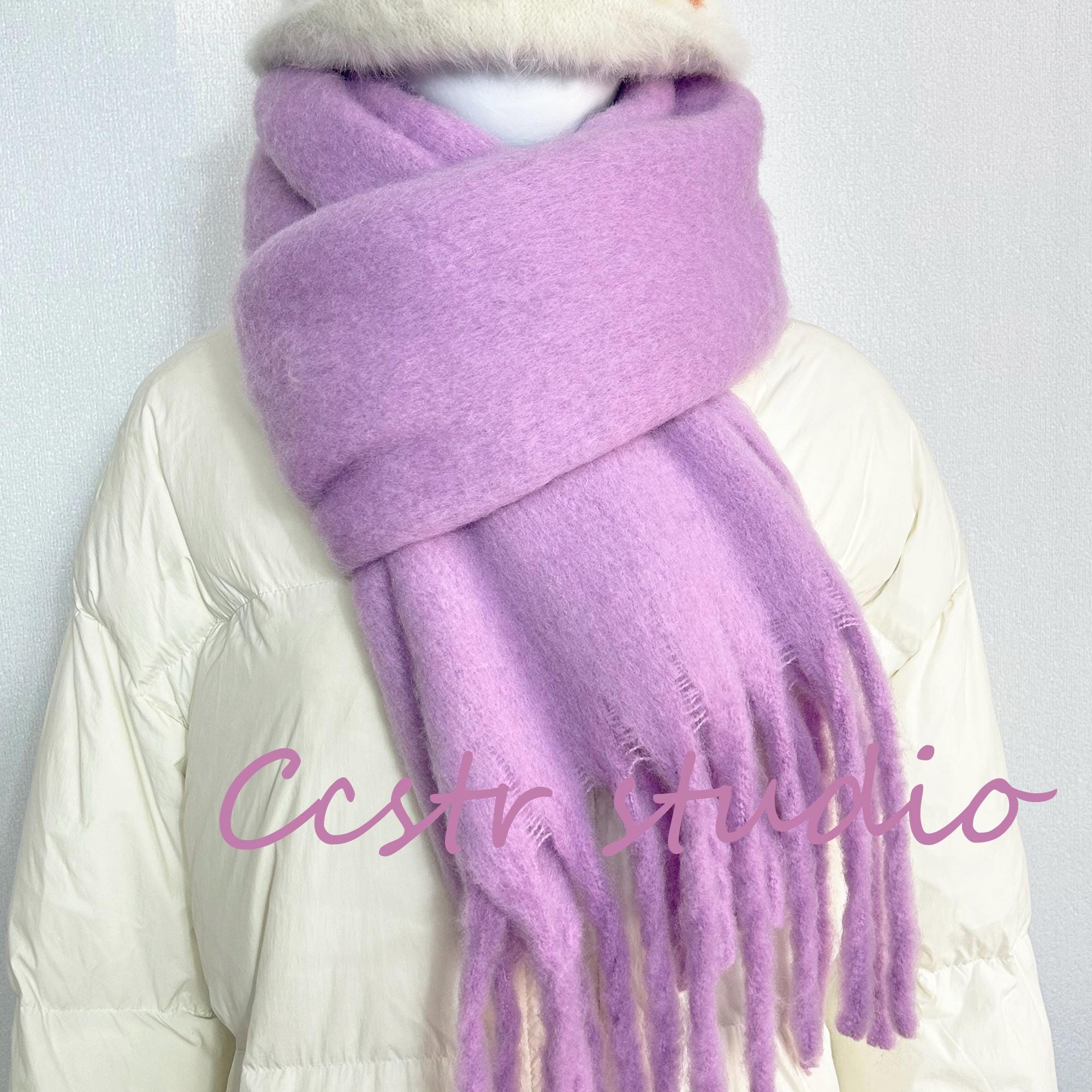 Handmade Purple Mohair Scarf, Lilac Tassel Shawl, Winter Accessory