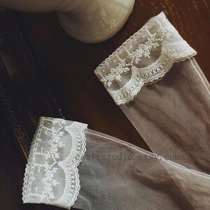 White Tulle Lace Opera Gloves, Sheer Bridal Wedding Gloves, Elegant Formal Styling image 5