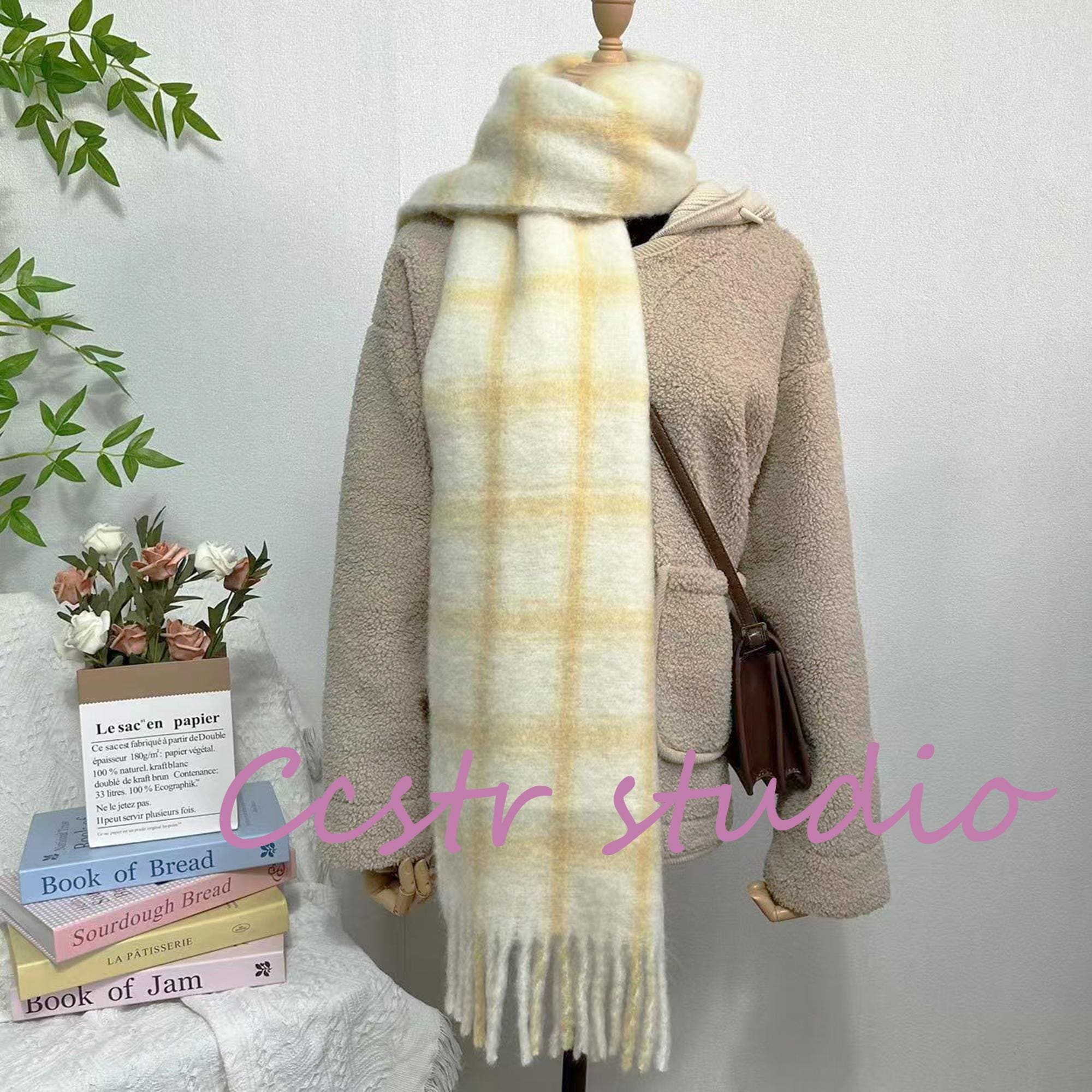 Yellow Plaid Mohair Scarf: Soft Checkered Winter Shawl - Etsy Israel
