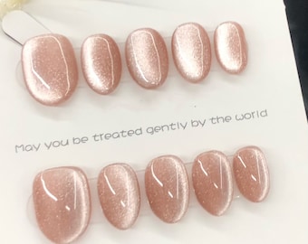 Pink Glitter Cat Eye Press On Nails: Handmade Bridal Nail Art