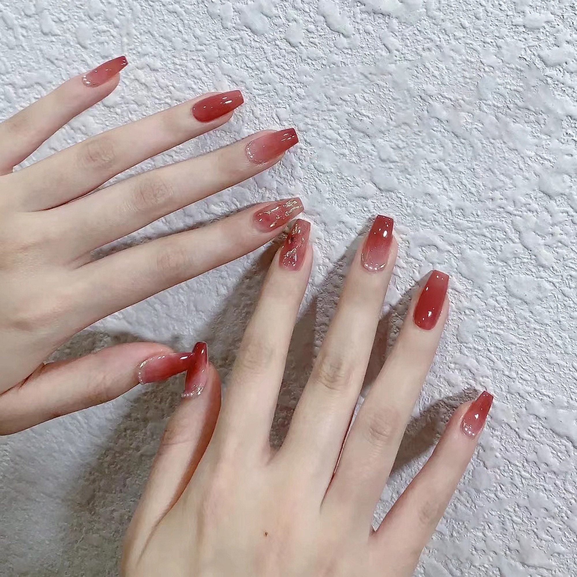 Geometric Gradient Red Nail Art