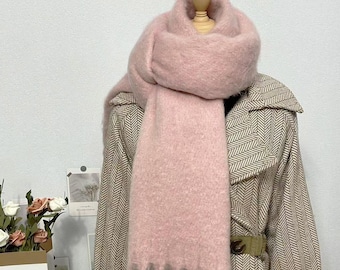 Pink Mohair Scarf: Soft Tassel Shawl, Winter Warm Scarf
