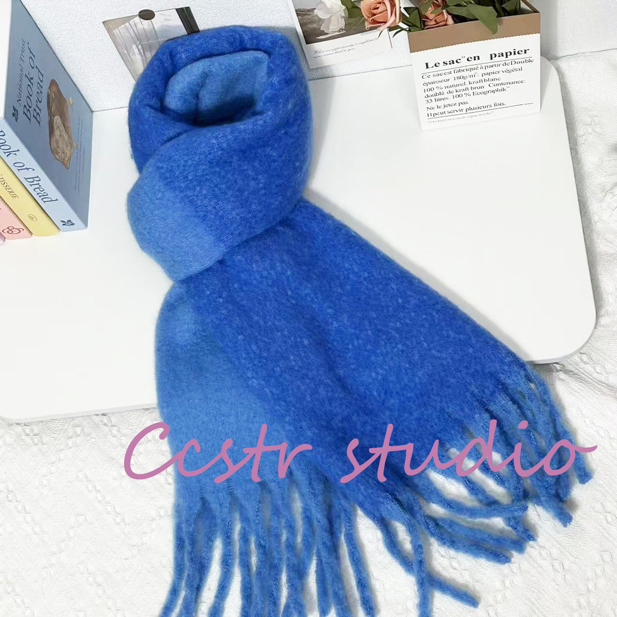 Blue Mohair Scarf: Fuzzy Gradient Fringe Wrap, Winter Shawl - Etsy