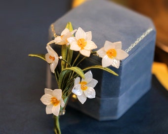 Narcis broche, handgemaakte bloem wrap broche, narcis pin decoratie, kledingaccessoires, cadeaus voor vrienden