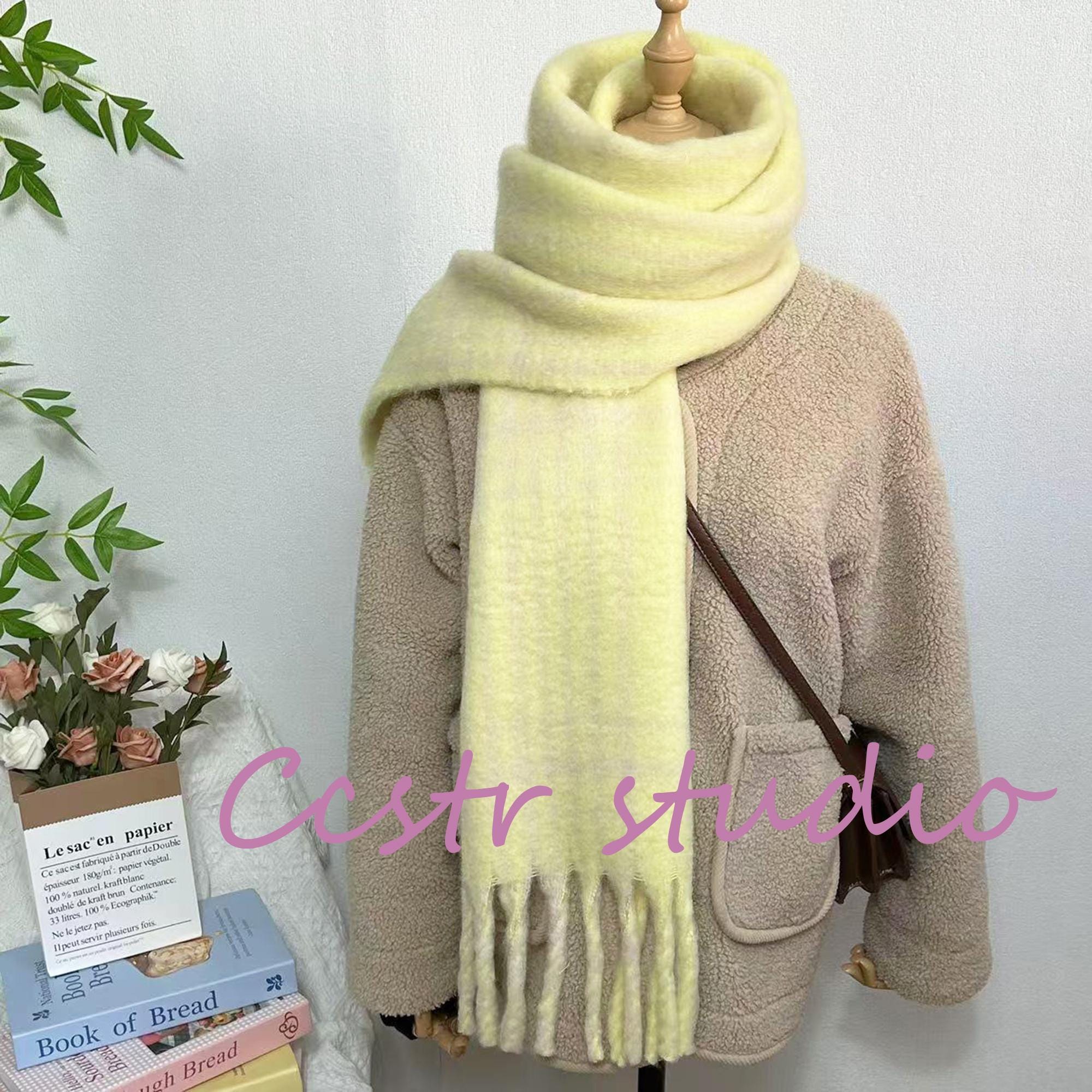 Butter Yellow Plaid Mohair Scarf: Soft Fluffy Winter Shawl - Etsy