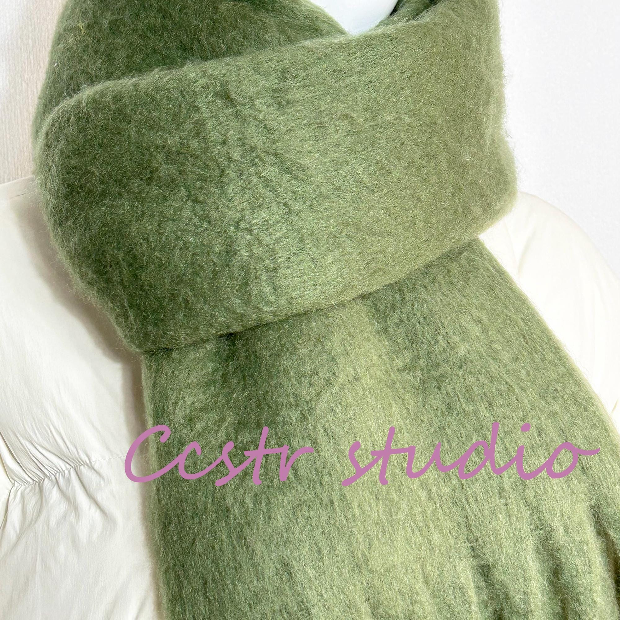 Dark Green Mohair Scarf: Soft Tassel Shawl, Winter Warm Scarf - Etsy