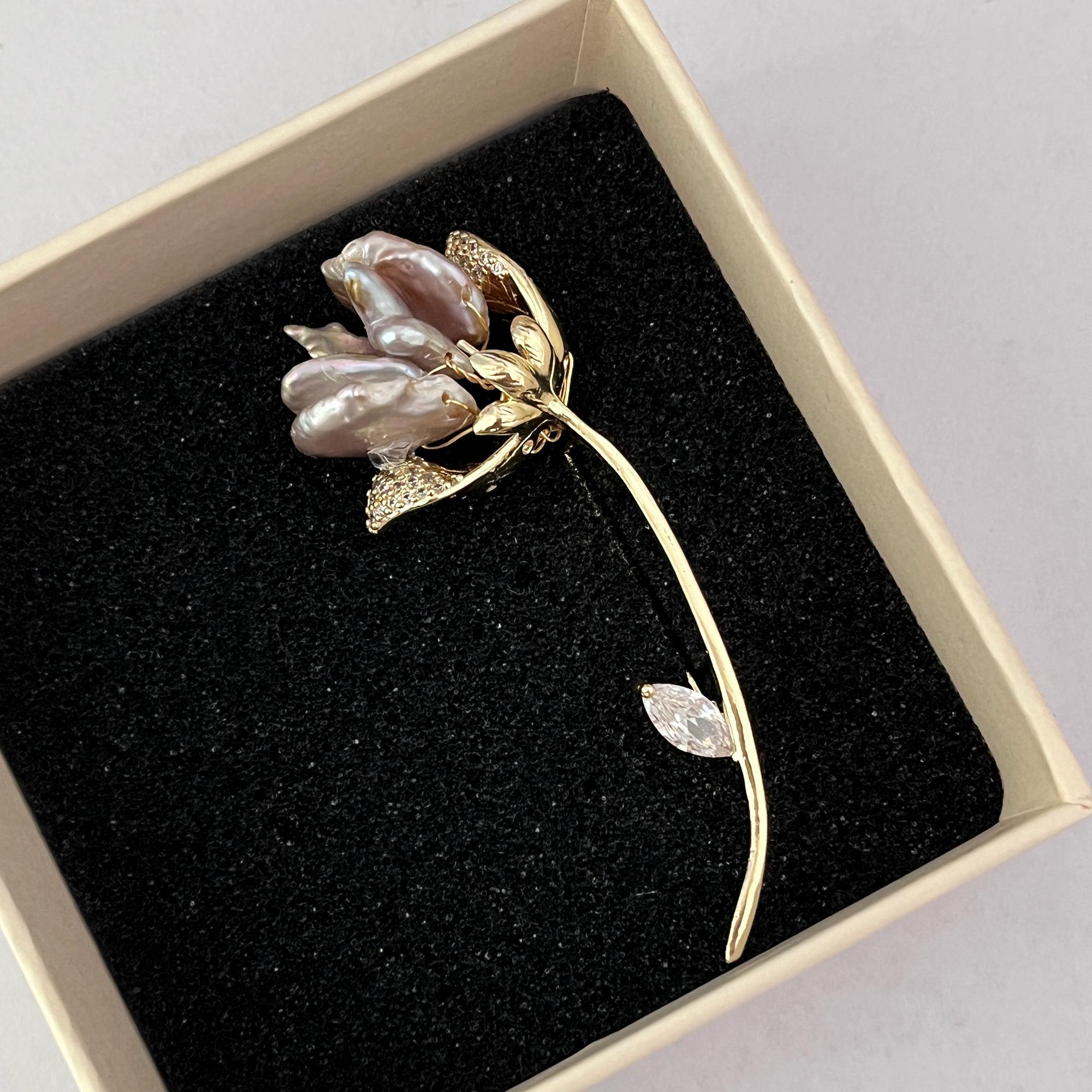 Tulip Baroque Pearl Brooch: Purple Corsage Pin With Zirconia - Etsy