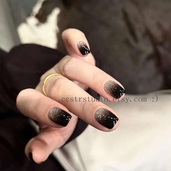 Black Glitter Ombre Press on Nails: Handmade Short Gel Nails - Etsy Denmark Black Glitter Ombre Press on Nails: Handmade Short Gel Nails - Etsy Denmark