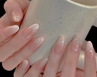 Handmade Aurora Powder Press On Nails: Moonlight Chrome