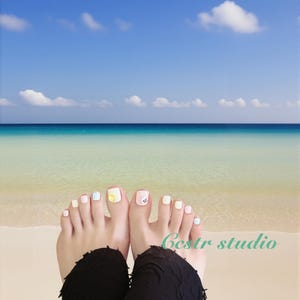 3D Macaron Press On Toe Nails: Pastel Pedicure, Fun Summer Beach Toenails