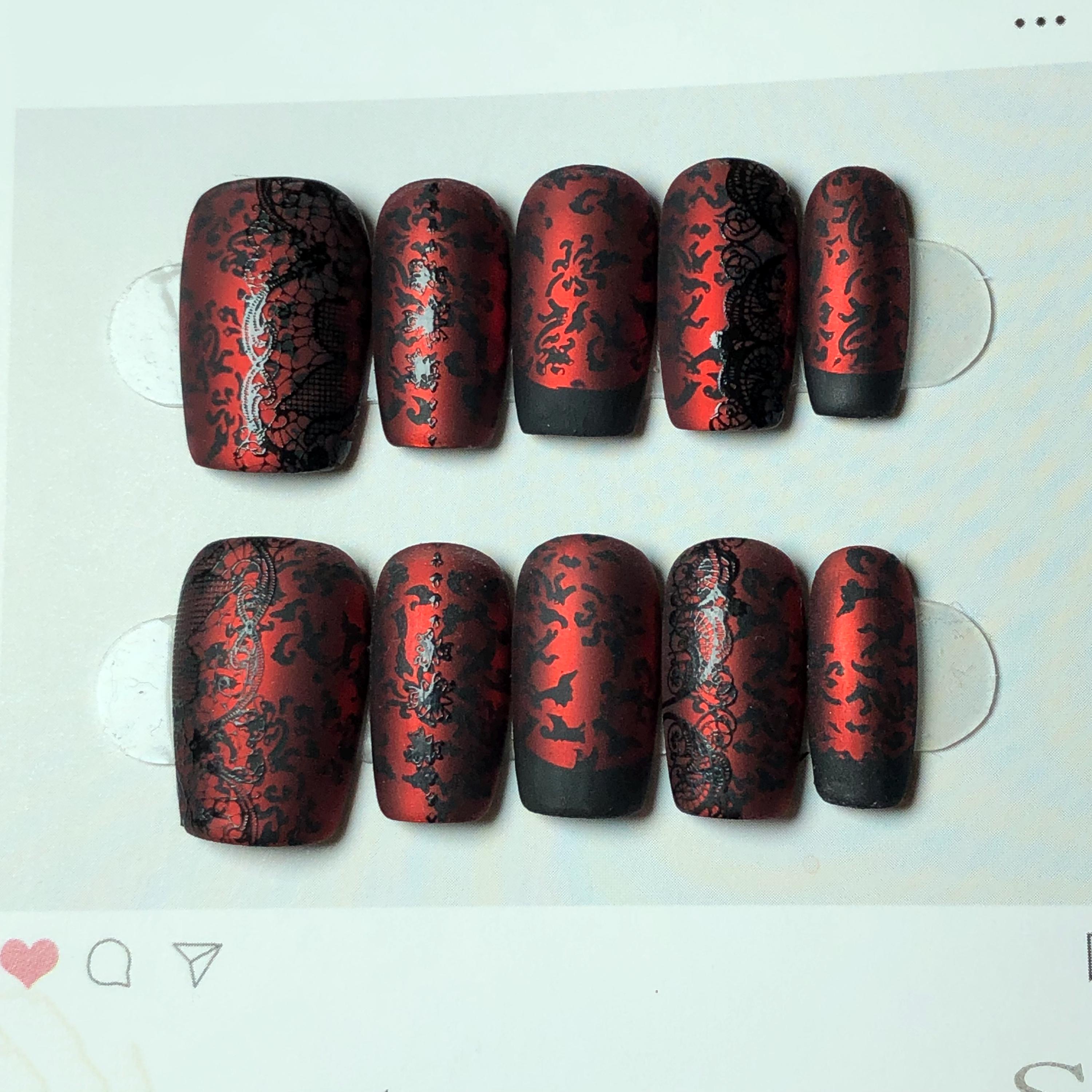 Victorian Lace Dark Nails with Elegant Edge