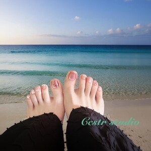 Hand Painted Pink Cat Eye Press-On Toenails: Glitter Rose Design