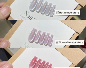 Glitter Cat Eye Press On Nails: Temperature Changing Manicure