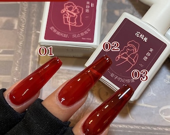 Everyday Job School Office Red Medium Coffin Press on Nails, Daily Bright Red Attractive Press on Nails,Any Color Custom Handmade Nail