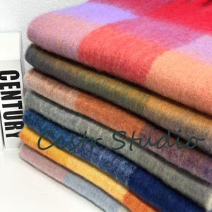 Mohair Plaid Scarf: Rainbow Fringe, Winter Fashion Shawl