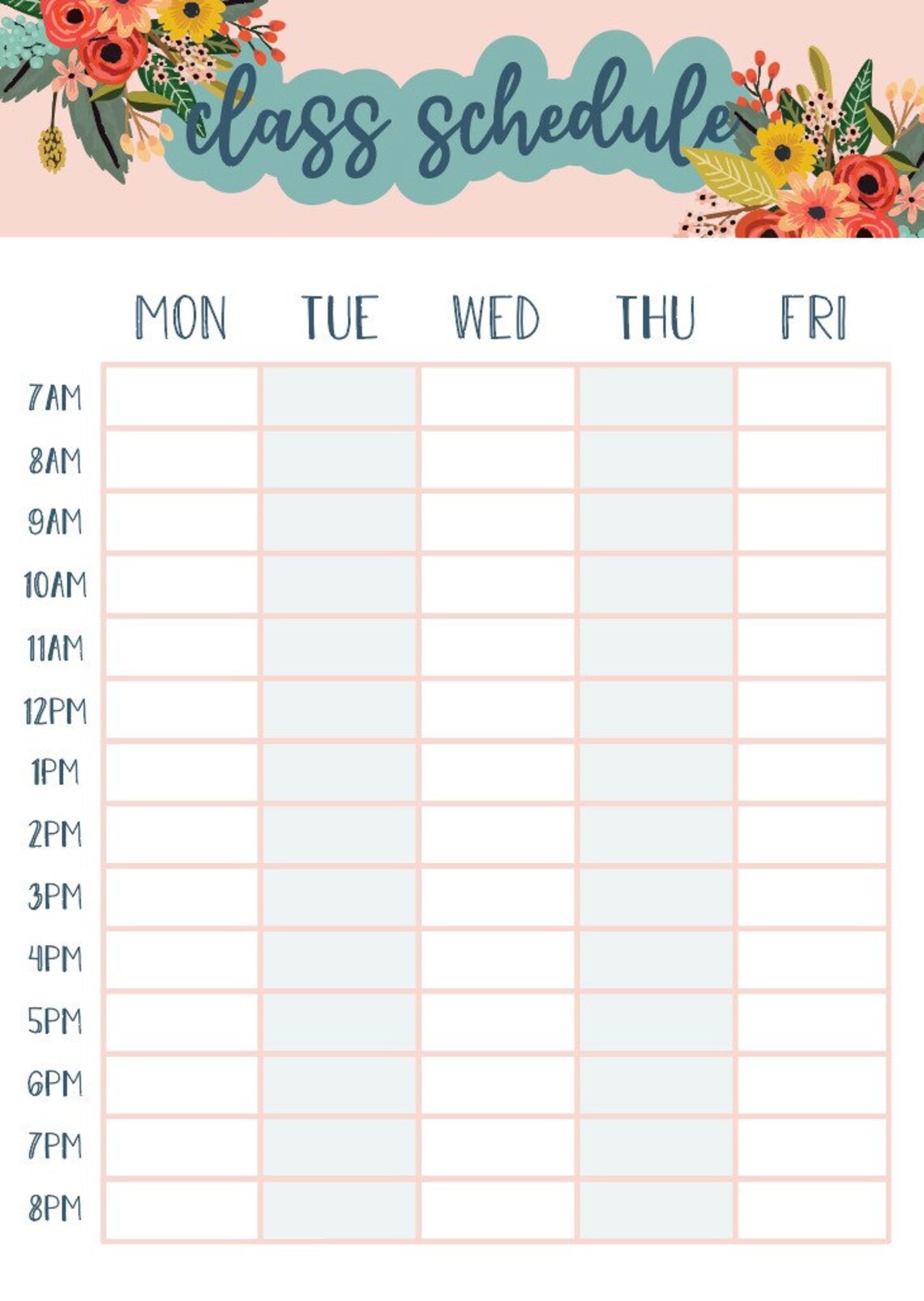 Printable Class Schedule PDF | Etsy