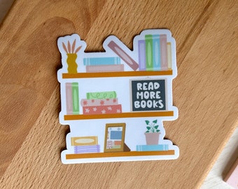 Bookworm Bookshelf Sticker | Read More Books, Matte Vinyl
