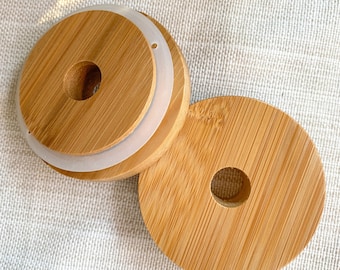 Bamboo Lid for 16 oz Glass Can | Cup Cover