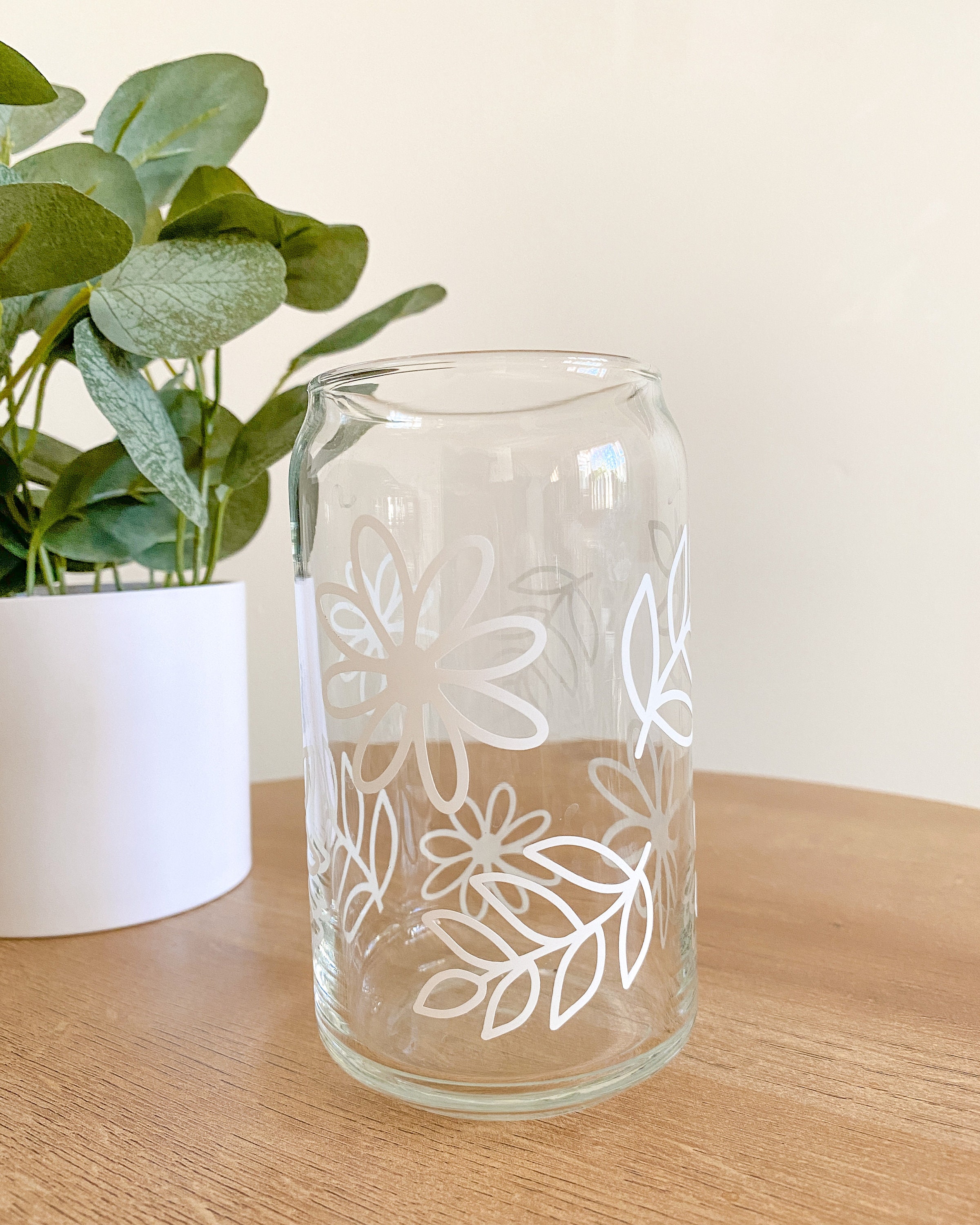 Floral Glass Coffee Cup, Hydrangea Garden Glass Iced Coffee Cup with B –  Papelillo Art Design