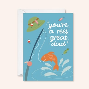 Tarjeta de felicitación con calcomanía del Día del Padre "Gran Papá" / Día del Padre, tarjeta para padres, pescadores, papás pescadores, tarjeta de pesca, juego de palabras con peces