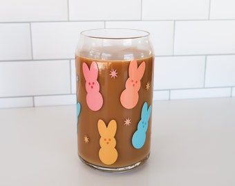 Bunny Peeps Glass Cup | spring cup, easter cup, marshmallow peeps, cute drinks, glass can