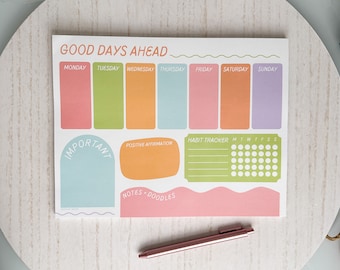 Good Days Ahead Planner | jumbo notepad, weekly planner notepad deskpad, task to-do organizer, list pad, rainbow, colorful bright paper