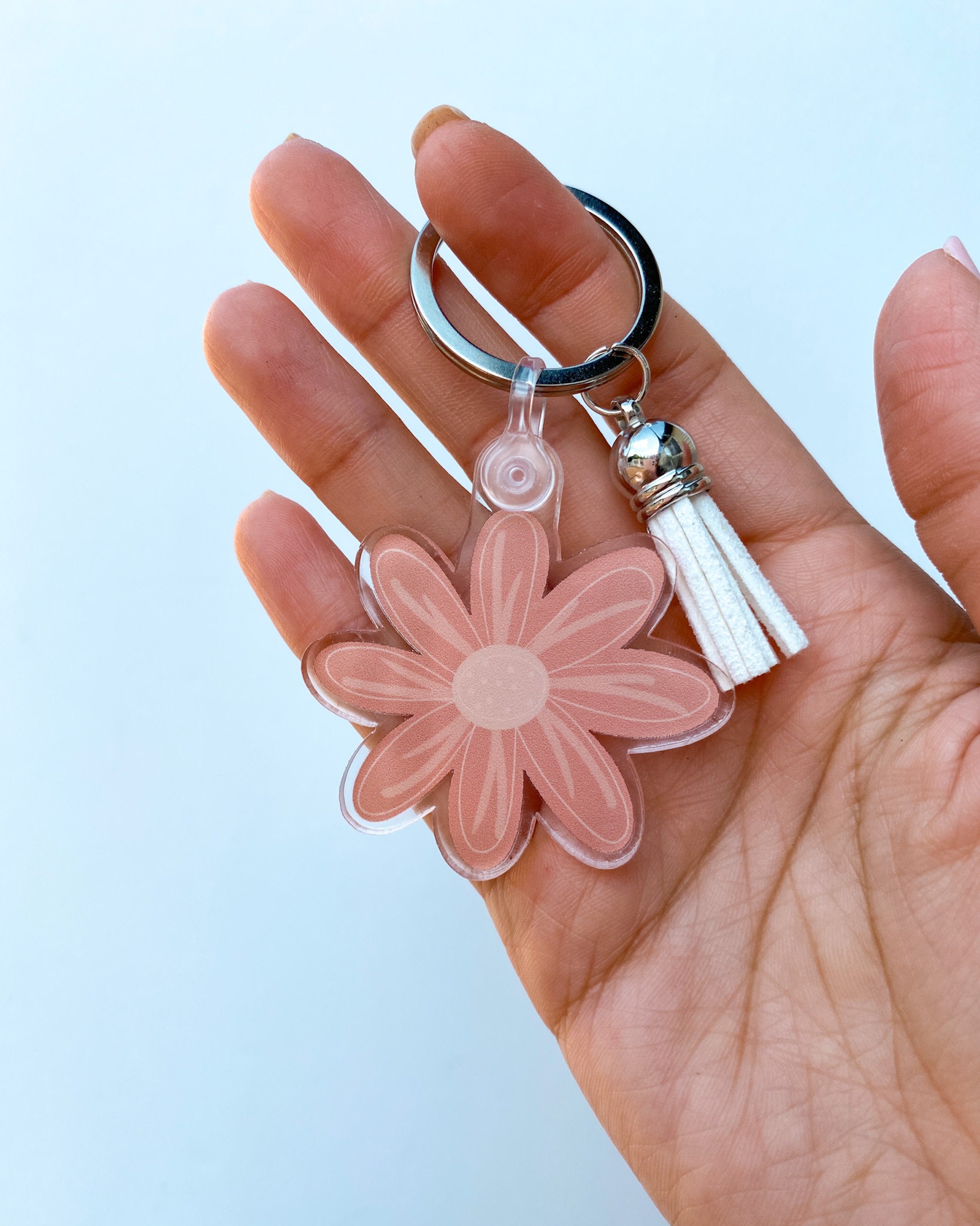 Bloom Pink Flower Keychain Flower Acrylic Keychain Tassel Etsy