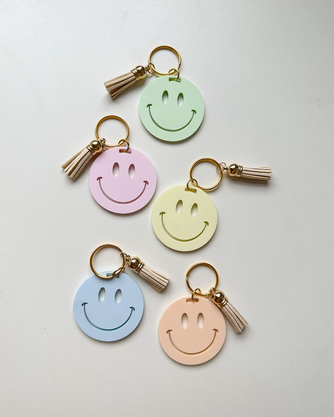 Happy Face Keychain Smile Keychains Pastel Positive Vibes Etsy