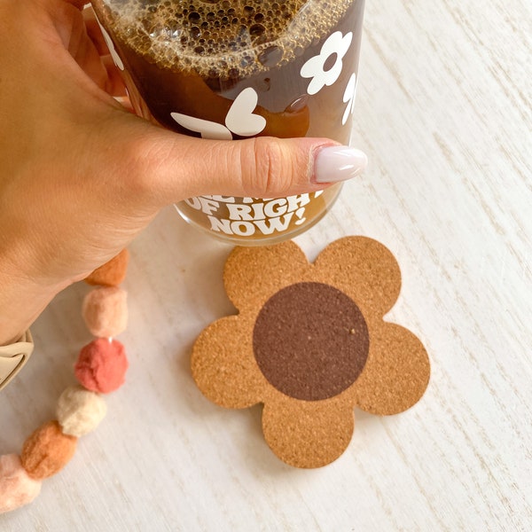 Daisy Cork Coaster for Cans, Mugs, Tumblers | Glass Cups, Beer Can, Clear Mug, Drink Accessories, Hot and Cold Drinks