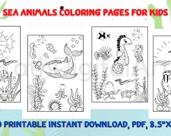 Marine Life Coloring Etsy