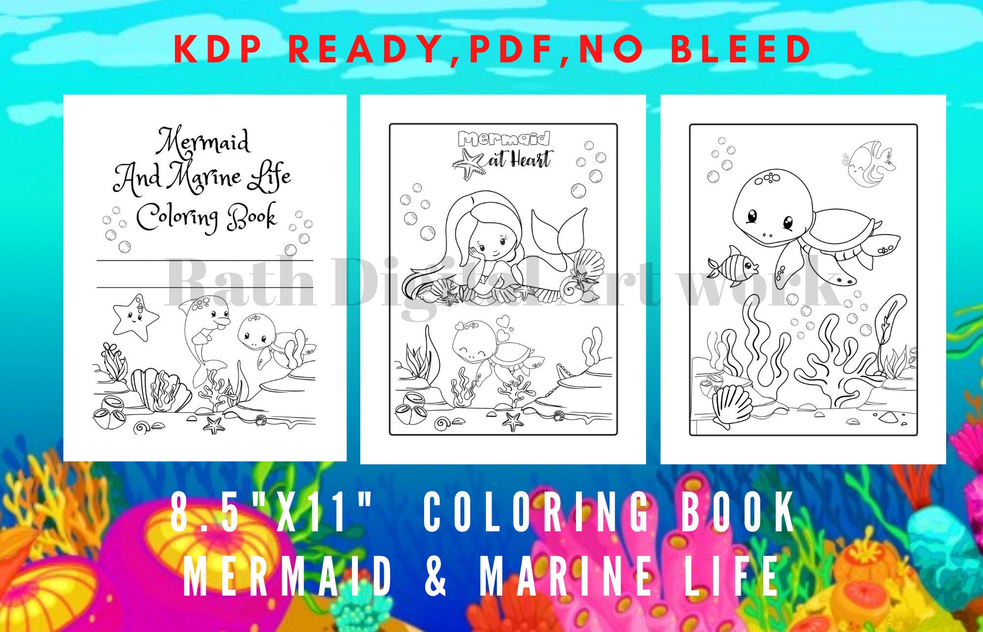 Download Mermaid & Sea Creatures Coloring Book Ready KDP PDF Size ...