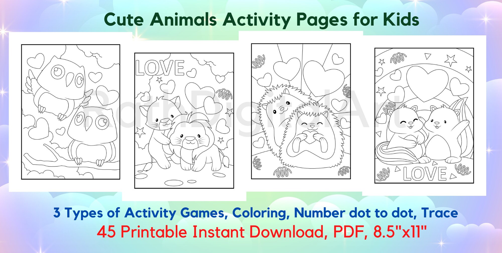 Cute Animals Activity Pages for Kids Mixed 3 Activity | Etsy