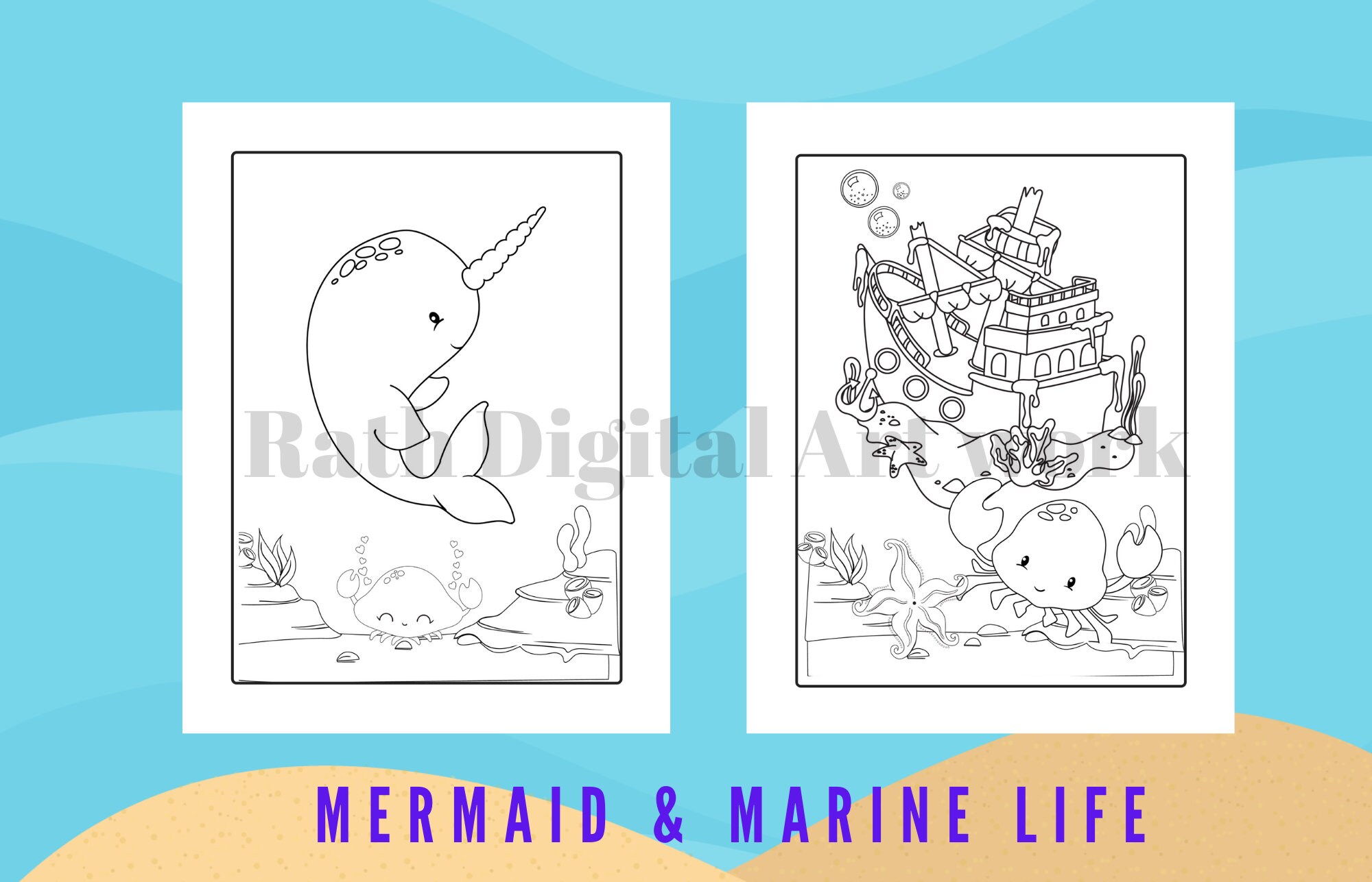 Download Mermaid & Sea Creatures Coloring Book Ready KDP PDF Size ...
