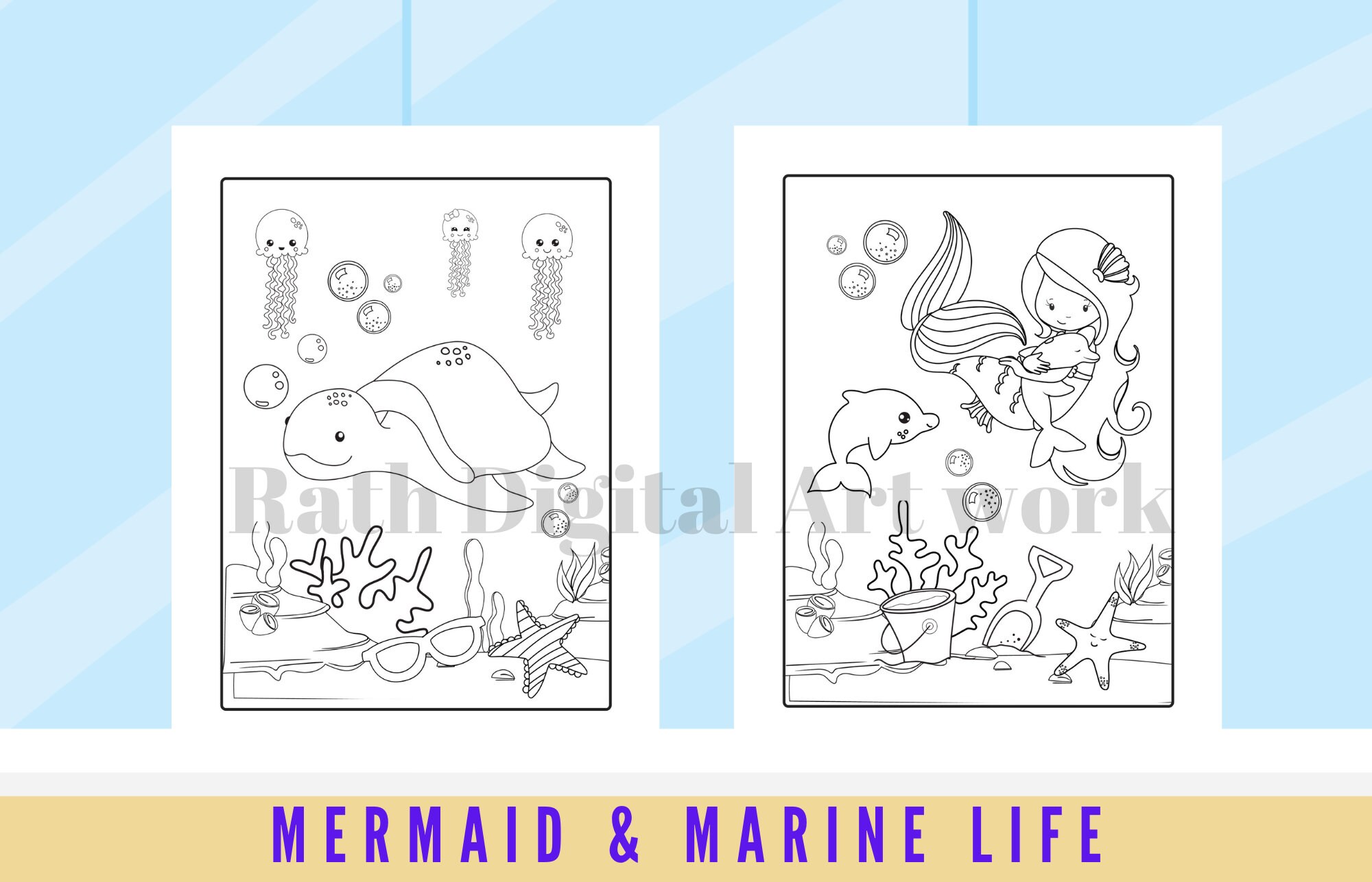Download Mermaid & Sea Creatures Coloring Book Ready KDP PDF Size ...