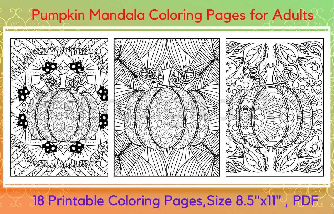Set of 18 Printable Pumpkin Mandala Coloring Pages for Adults | Etsy