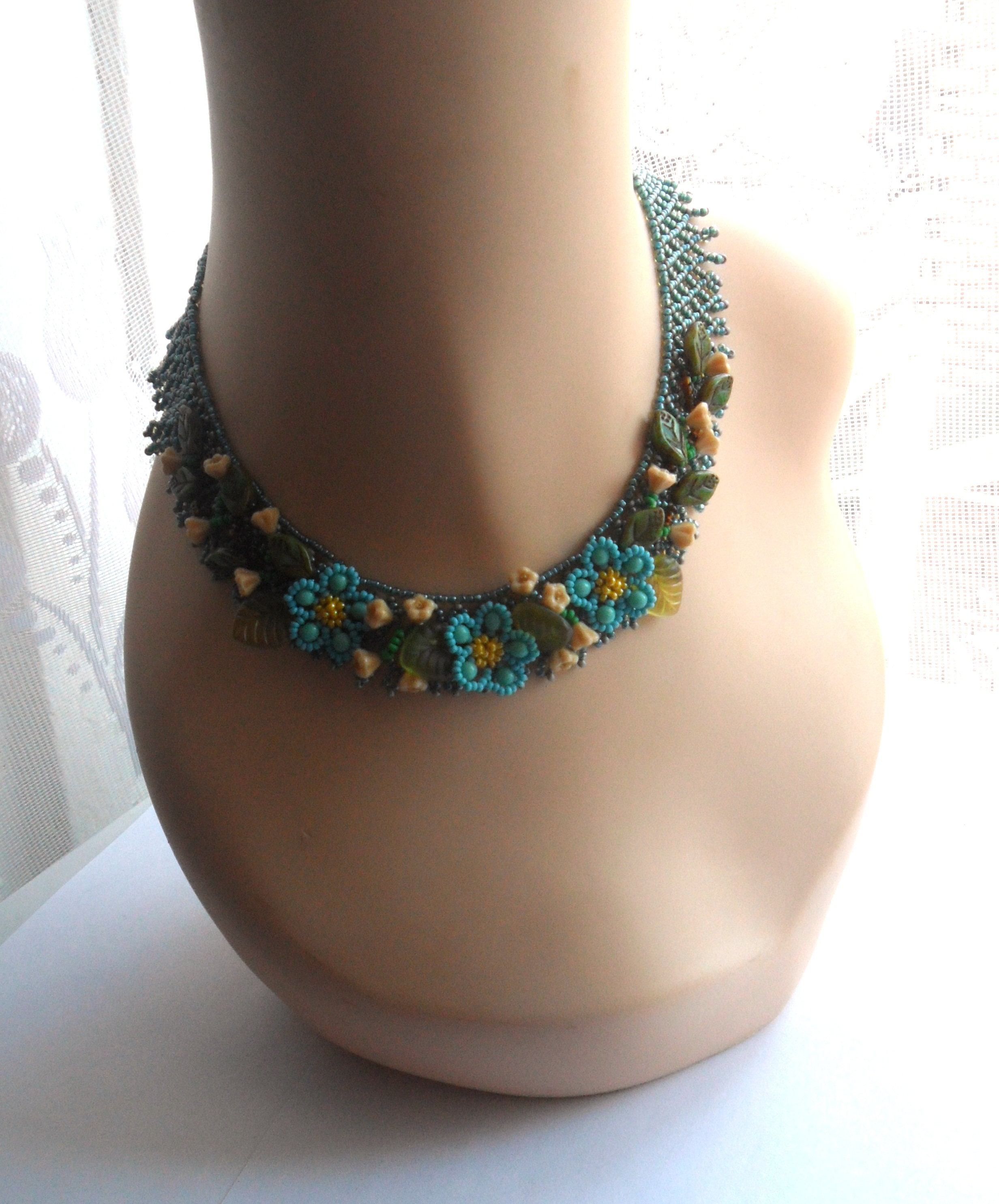 Woven beaded necklacemesh necklacefloral necklacespring Etsy