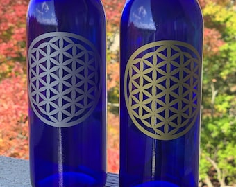 Blue Water Bottle, Reusable, (Blue Solar Water) 750 ml Ho'oponopono, Flower of Life, Solarized Water, Energized Water for Sun