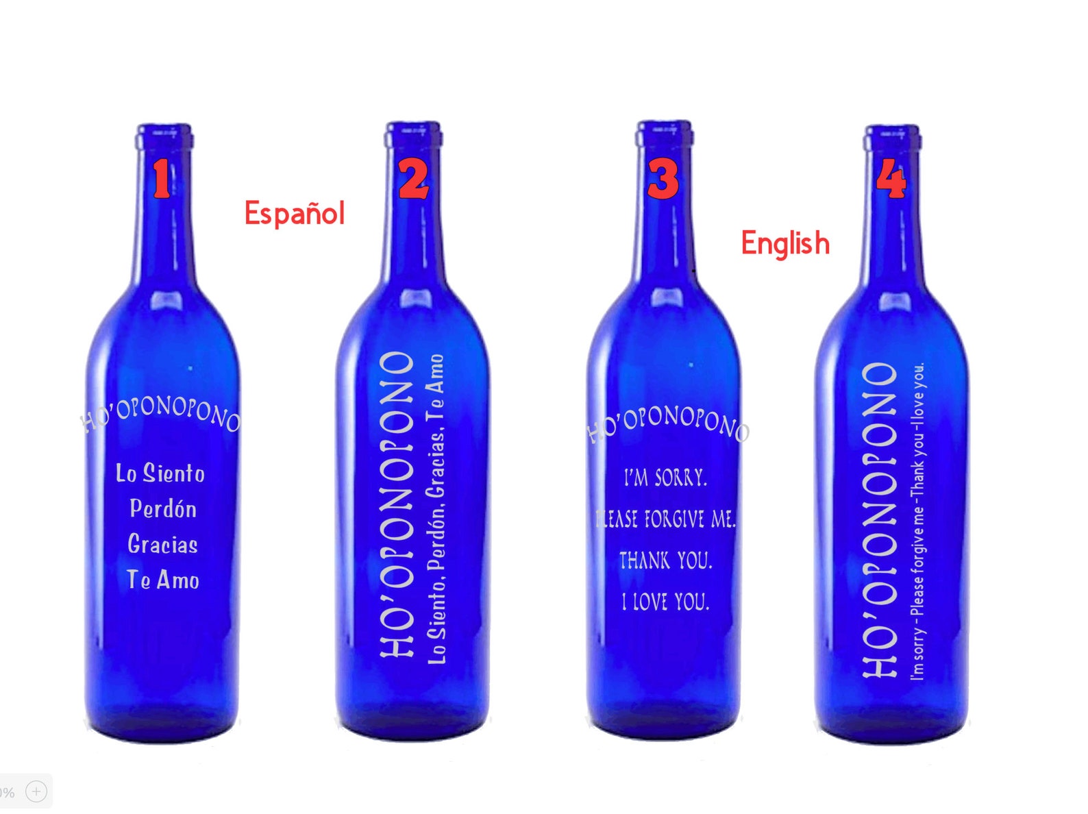 Bouteille d'eau bleue, réutilisable, 750 ml Ho'oponopono, Fleur de vie
