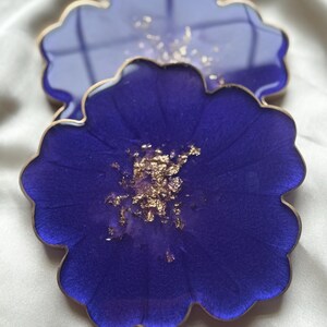 Resin Flower Shaped Coasters, Purple Amethyst Coaster Set, Home Decor, Coffee and Wine Coaster, Purple & Gold Flower Shaped Coasters