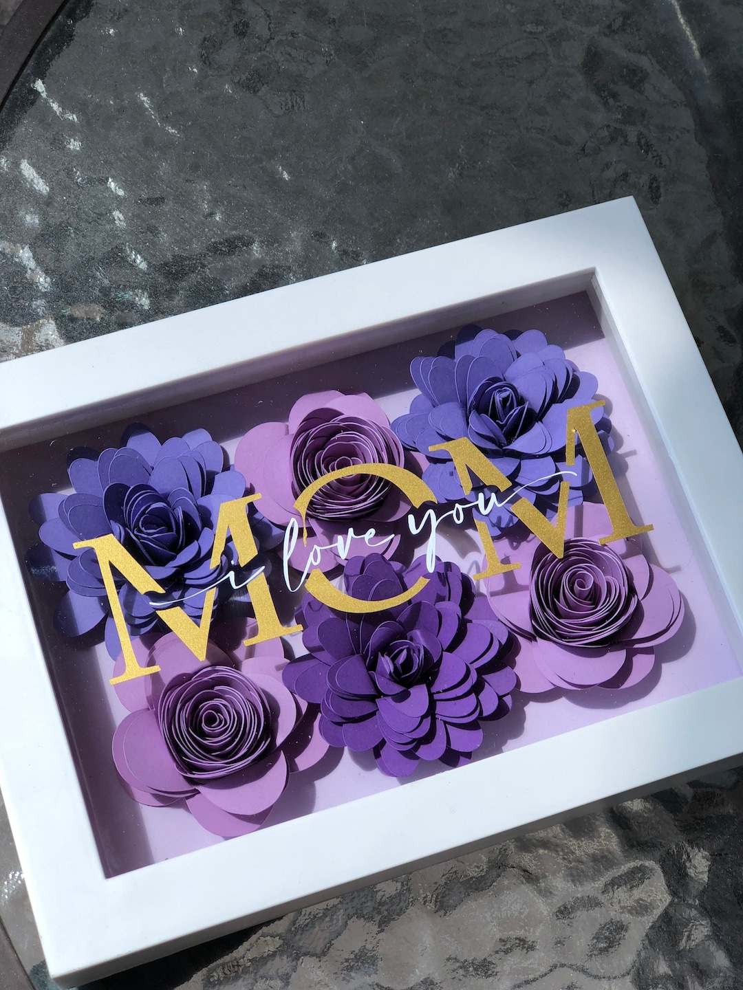 Mothers Day Flowerbox Paper Flower Rose Shadow Box Frame Gift for Mom